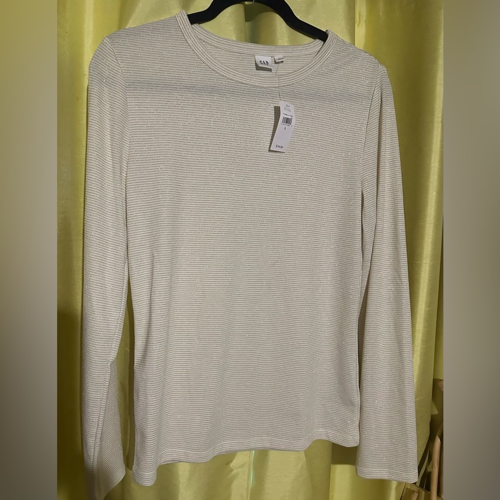 Gap long sleeve tee gold sparkle striped new with tags